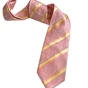 Leroment Pink and Yellow Paisley Striped Tie